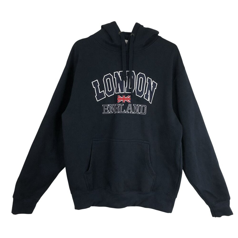 Zone One London England Hoodie Union Jack Flag Graphic Pullover Unisex Sz L